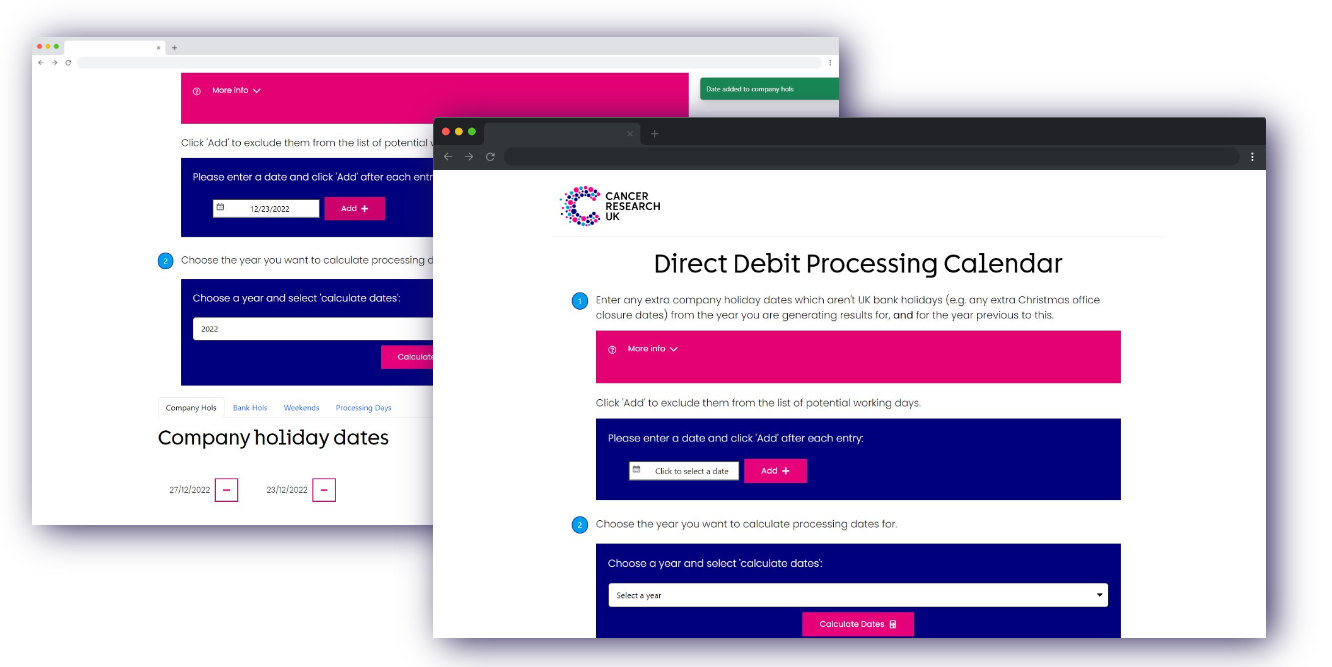 Direct Debit Processing Calendar home page